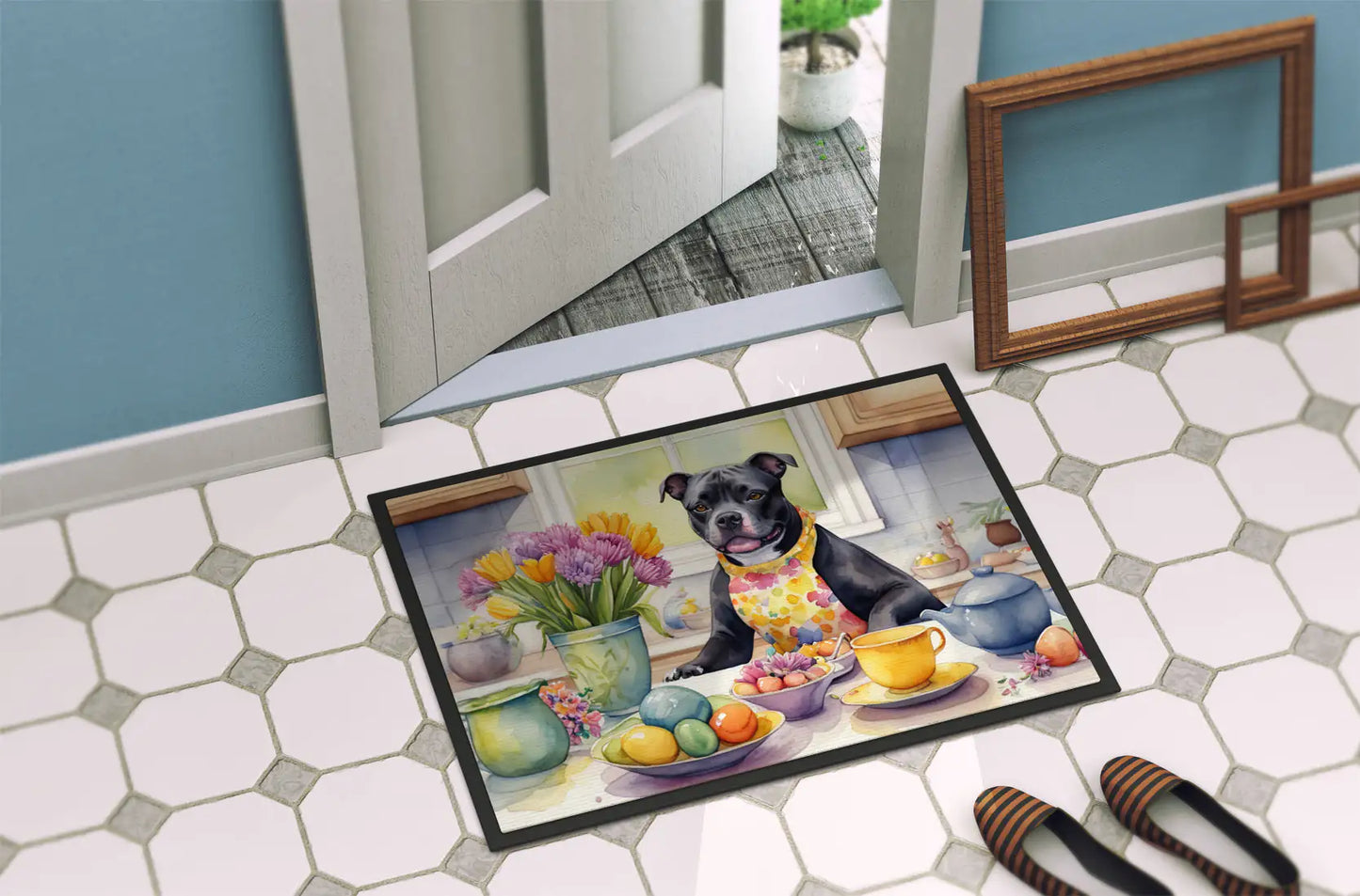 Decorating Easter Staffordshire Bull Terrier Doormat