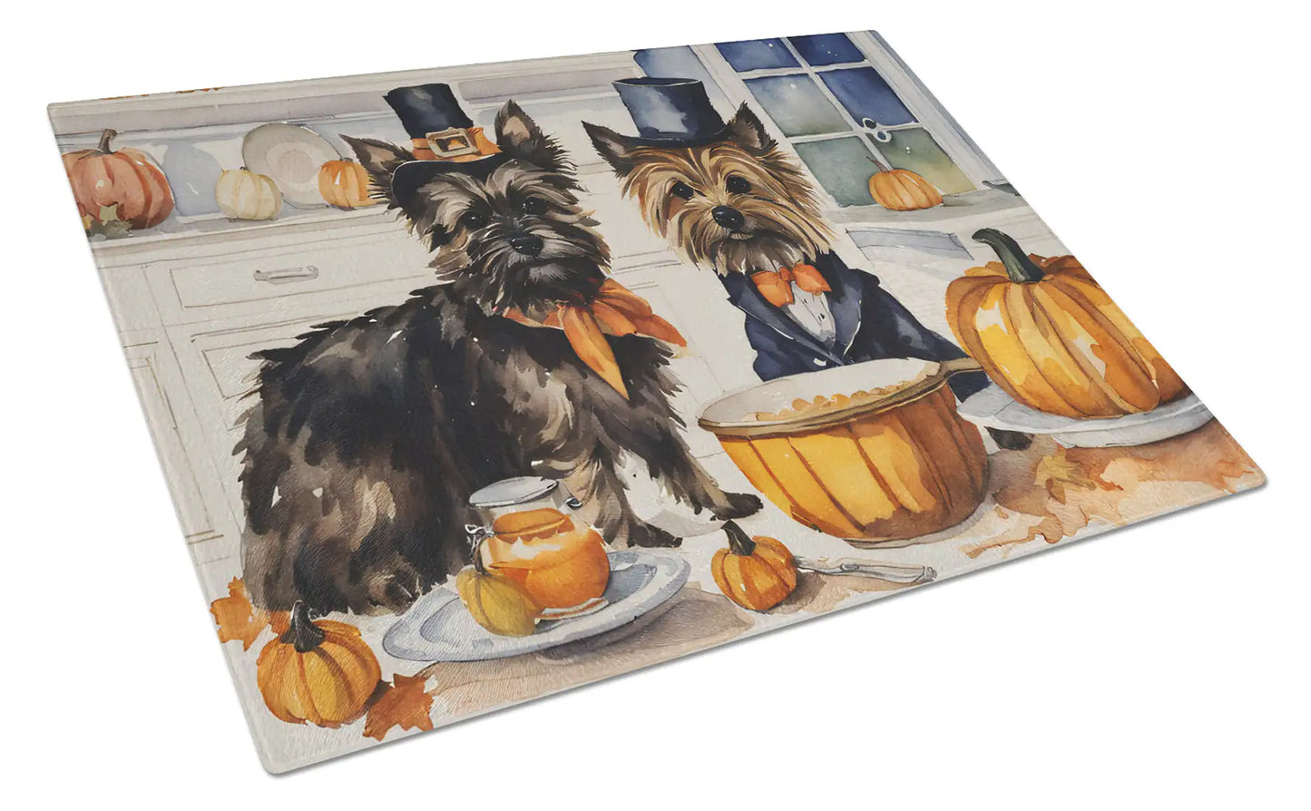 Cairn Terrier Fall Kitchen Pumpkins Glass Cutting Board