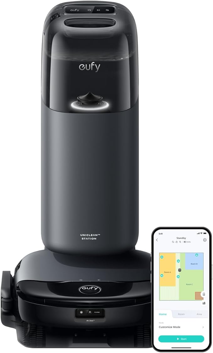 eufy S1 with All-in-One Station, Floor Washing Robot Vacuum and Mop Combo, 8,000 Pa Suction, Smart Obstacle Avoidance, Multi-Level Mapping, Mop Auto-Retraction, Perfect for Pet Hair
