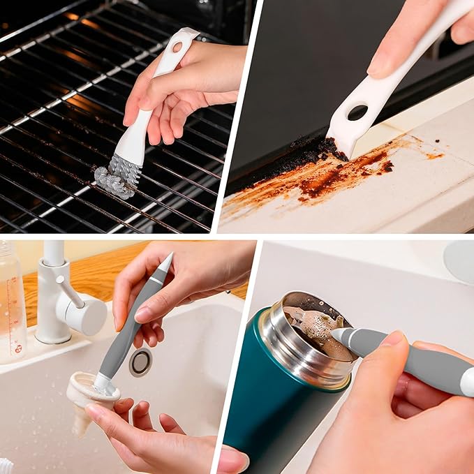 10Pack Kitchen Cleaning Brush Set,Deep Clean Gas Stove Brass Brush, Kitchen Sink Nylon Brushes,Cooktop Scraper,Stiff Bristles Rust Removing and Dust, Scrubber Brush for Range Hood Grease Grime