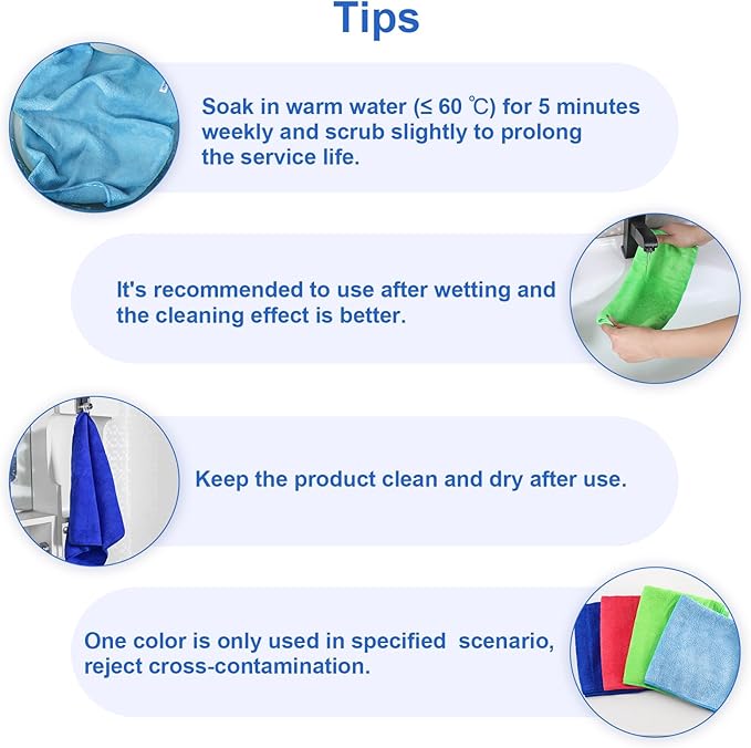12Pcs Premium Microfiber Cleaning Cloth - Highly Absorbent, Lint Free, Scratch Free, Reusable Cleaning Supplies - for Kitchen Towels, Dish Cloths, Dust Rag, Cleaning Rags in Household Cleaning