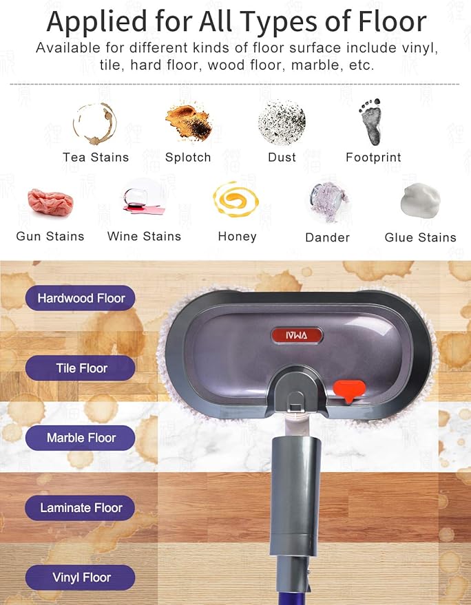 VMAI Electric Mop, Cordless Electric Mop, with Detachable Battery & 300ml Water Tank, Spin Mop with LED Headlight and Sprayer, for Hardwood, Tile, Laminate Floor, <50dB Working Noise
