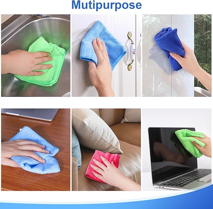 12Pcs Premium Microfiber Cleaning Cloth - Highly Absorbent, Lint Free, Scratch Free, Reusable Cleaning Supplies - for Kitchen Towels, Dish Cloths, Dust Rag, Cleaning Rags in Household Cleaning
