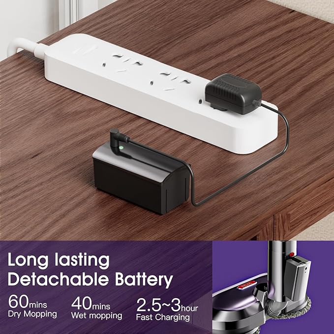 VMAI Electric Mop, Cordless Electric Mop, with Detachable Battery & 300ml Water Tank, Spin Mop with LED Headlight and Sprayer, for Hardwood, Tile, Laminate Floor, <50dB Working Noise