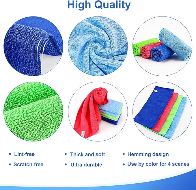 12Pcs Premium Microfiber Cleaning Cloth - Highly Absorbent, Lint Free, Scratch Free, Reusable Cleaning Supplies - for Kitchen Towels, Dish Cloths, Dust Rag, Cleaning Rags in Household Cleaning