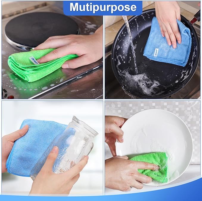 12Pcs Premium Microfiber Cleaning Cloth - Highly Absorbent, Lint Free, Scratch Free, Reusable Cleaning Supplies - for Kitchen Towels, Dish Cloths, Dust Rag, Cleaning Rags in Household Cleaning