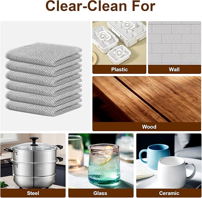 15 Pcs Double-Layer Non-Scratch Wire Dishwashing Rags, Multipurpose Reusable Cleaning Cloths and Scrubbing Pads for Wet and Dry Use, for Kitchen Cleaning