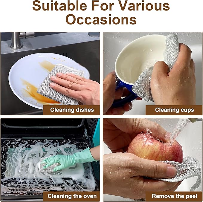 15 Pcs Double-Layer Non-Scratch Wire Dishwashing Rags, Multipurpose Reusable Cleaning Cloths and Scrubbing Pads for Wet and Dry Use, for Kitchen Cleaning