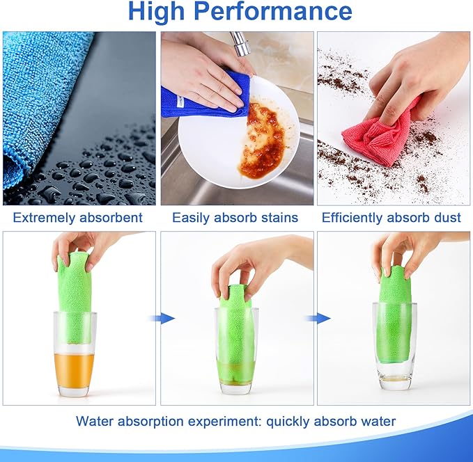 12Pcs Premium Microfiber Cleaning Cloth - Highly Absorbent, Lint Free, Scratch Free, Reusable Cleaning Supplies - for Kitchen Towels, Dish Cloths, Dust Rag, Cleaning Rags in Household Cleaning