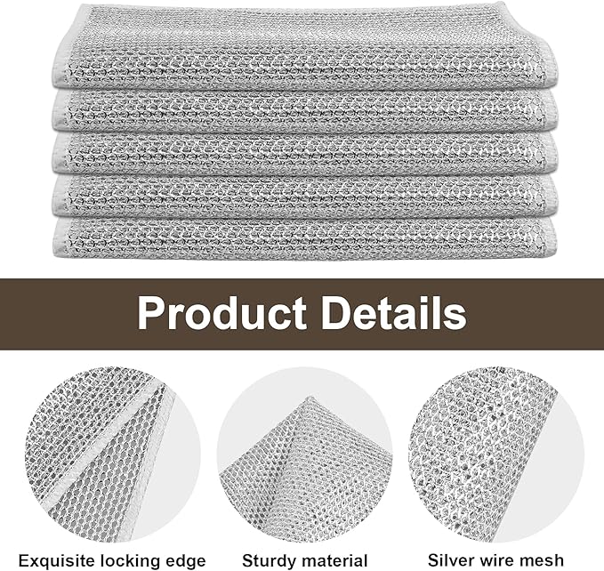 15 Pcs Double-Layer Non-Scratch Wire Dishwashing Rags, Multipurpose Reusable Cleaning Cloths and Scrubbing Pads for Wet and Dry Use, for Kitchen Cleaning