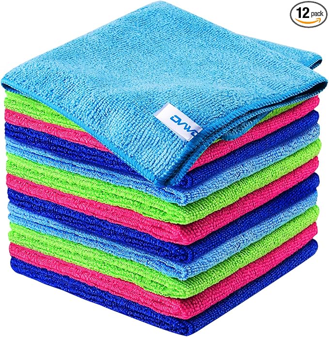 12Pcs Premium Microfiber Cleaning Cloth - Highly Absorbent, Lint Free, Scratch Free, Reusable Cleaning Supplies - for Kitchen Towels, Dish Cloths, Dust Rag, Cleaning Rags in Household Cleaning