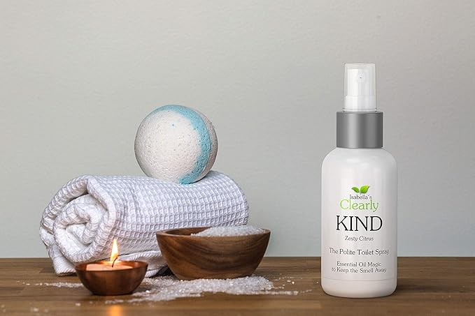 Clearly Kind, The Polite "Before You Poop" Toilet Spray | Essential Oil Magic to Keep The Smell Away | Odor Eliminator Set for Bathroom (4 Oz) and for Travel (1 Oz) (Zesty Citrus)