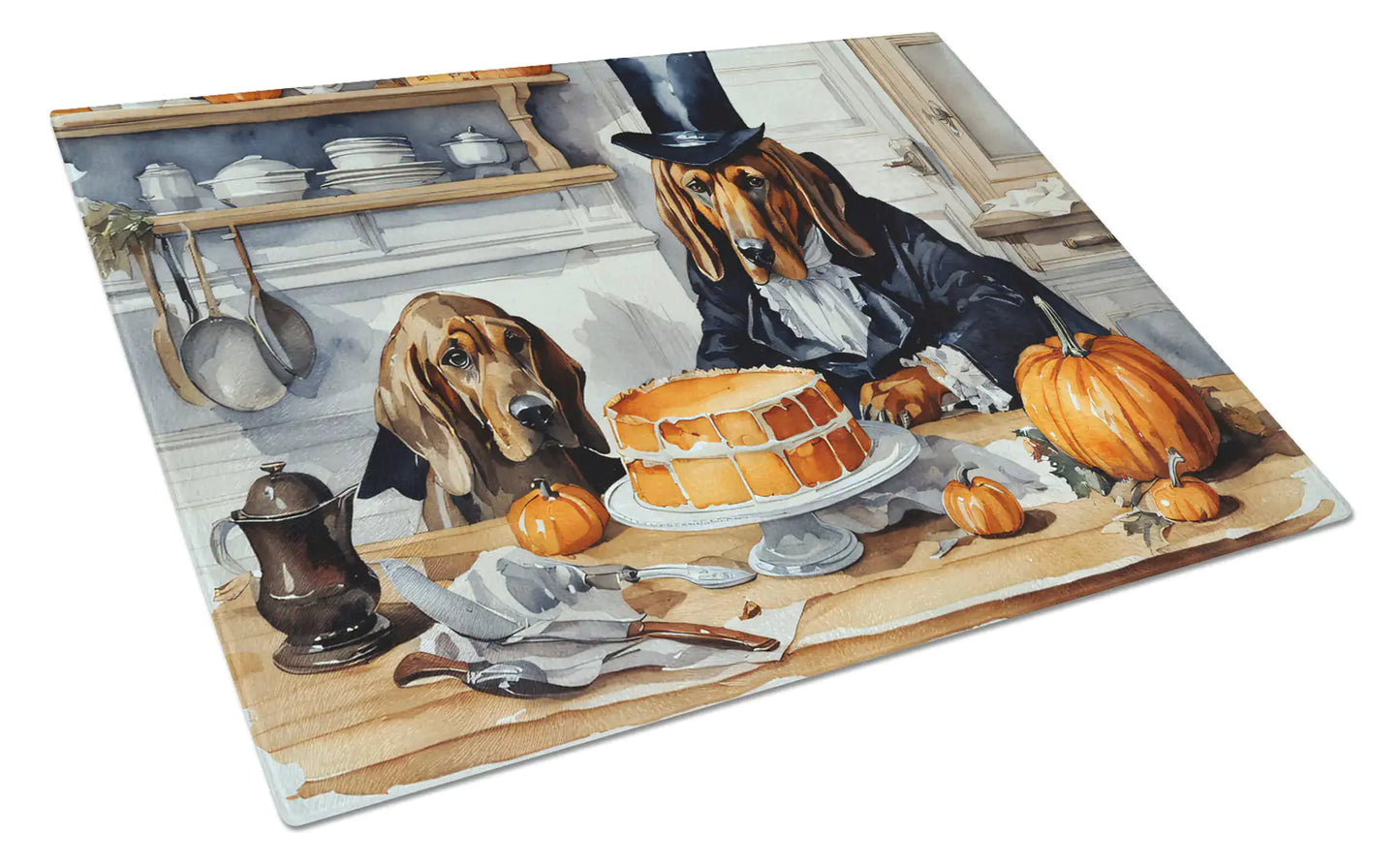 Bloodhound Fall Kitchen Pumpkins Glass Cutting Board