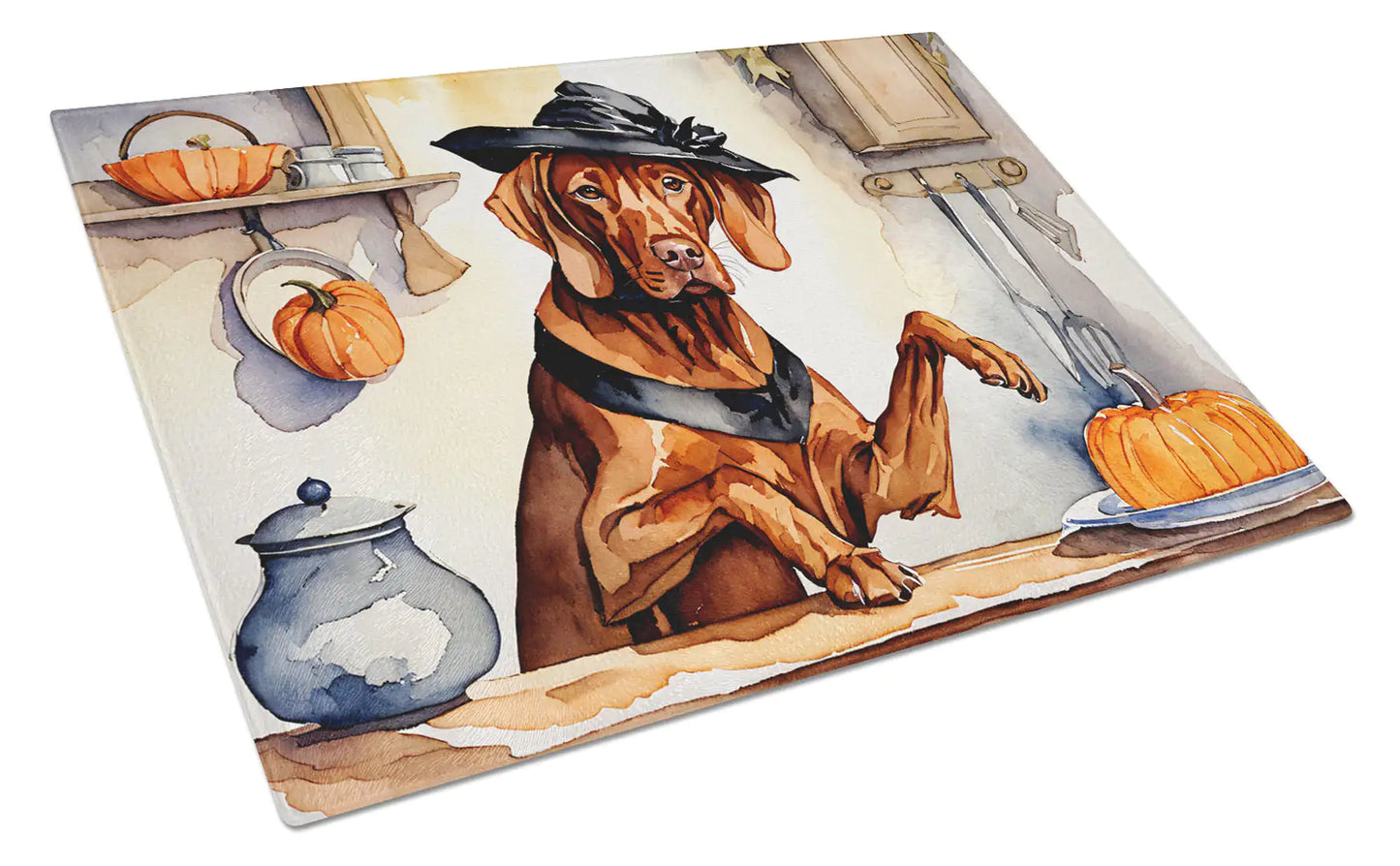 Vizsla Fall Kitchen Pumpkins Glass Cutting Board