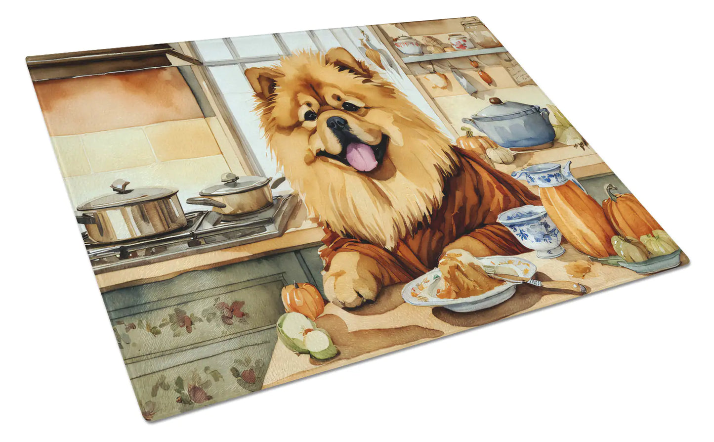 Chow Chow Fall Kitchen Pumpkins Glass Cutting Board