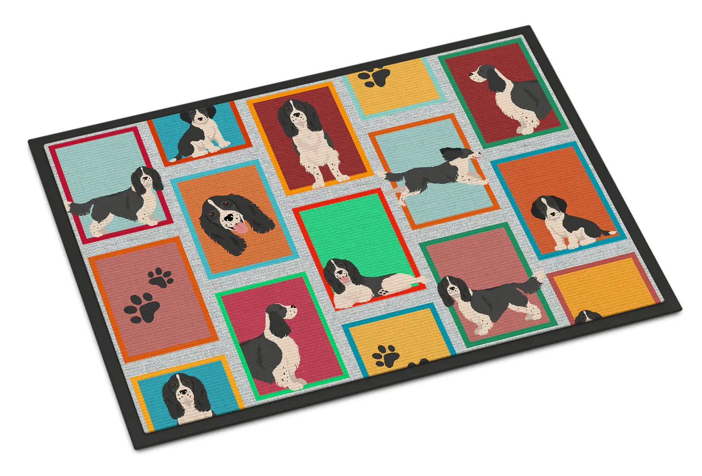 Lots of Black and White English Springer Spaniel Doormat