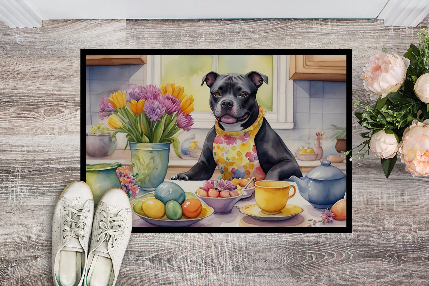 Decorating Easter Staffordshire Bull Terrier Doormat