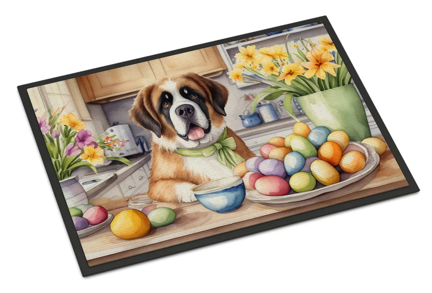 Decorating Easter Saint Bernard Doormat