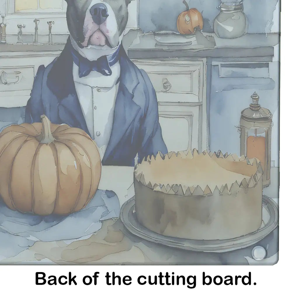 Pit Bull Terrier Fall Kitchen Pumpkins Glass Cutting Board