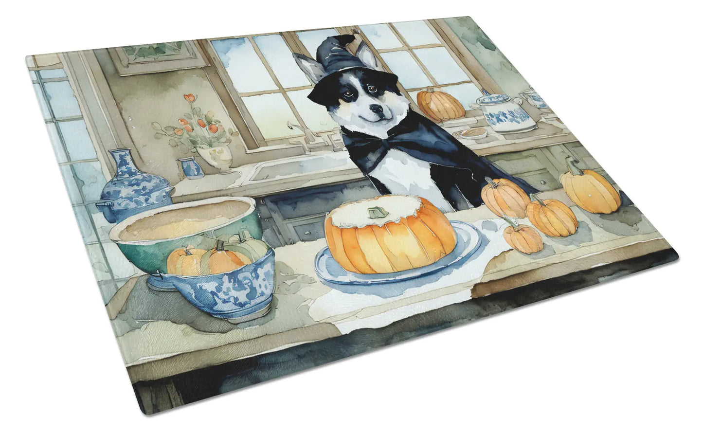 Akita Fall Kitchen Pumpkins Glass Cutting Board