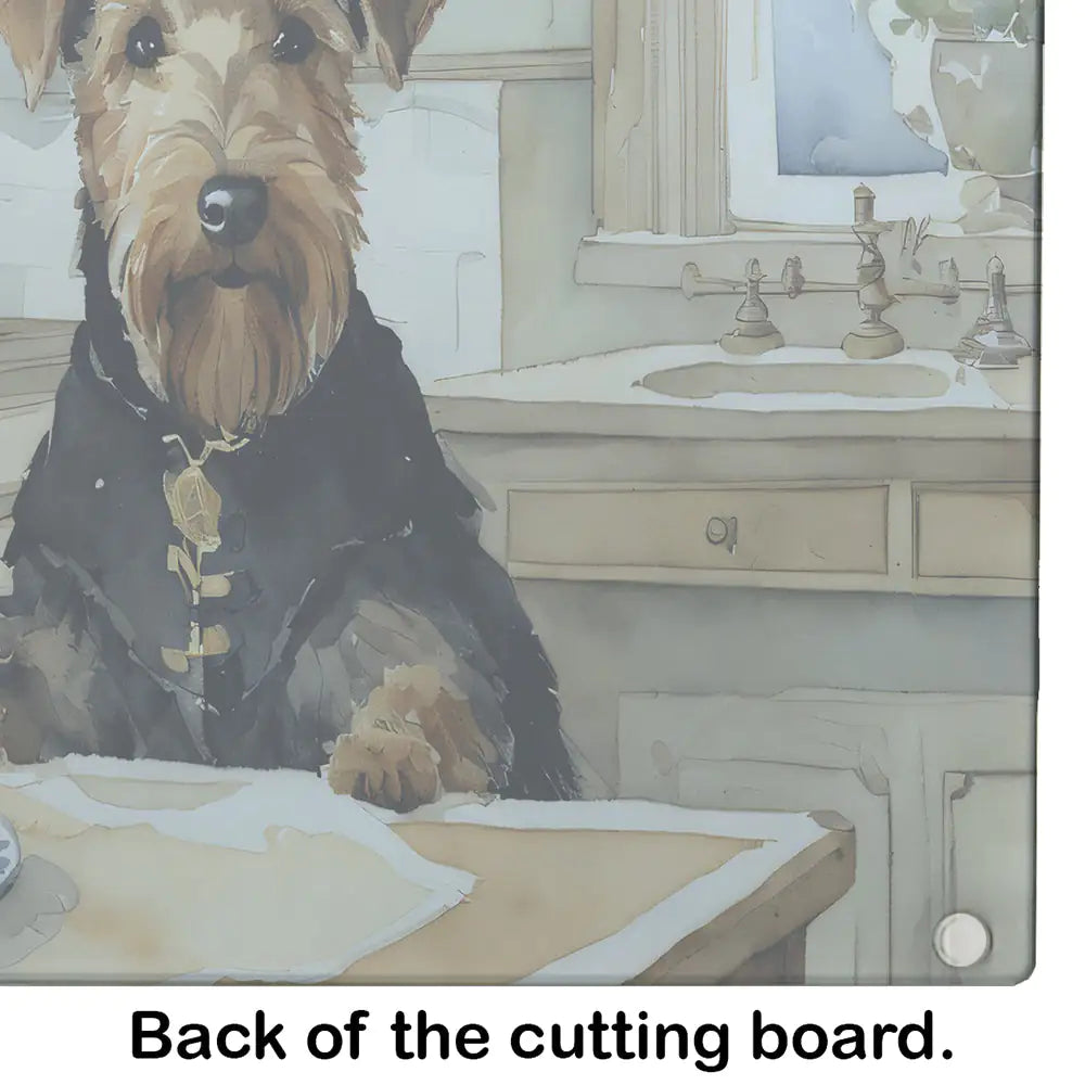 Airedale Terrier Fall Kitchen Pumpkins Glass Cutting Board