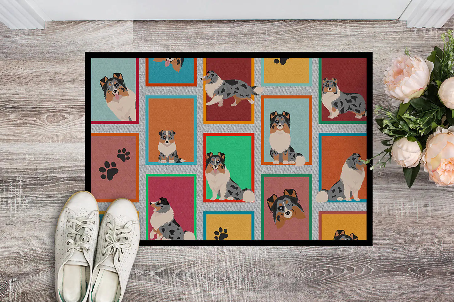 Lots of Blue Merle Sheltie Doormat