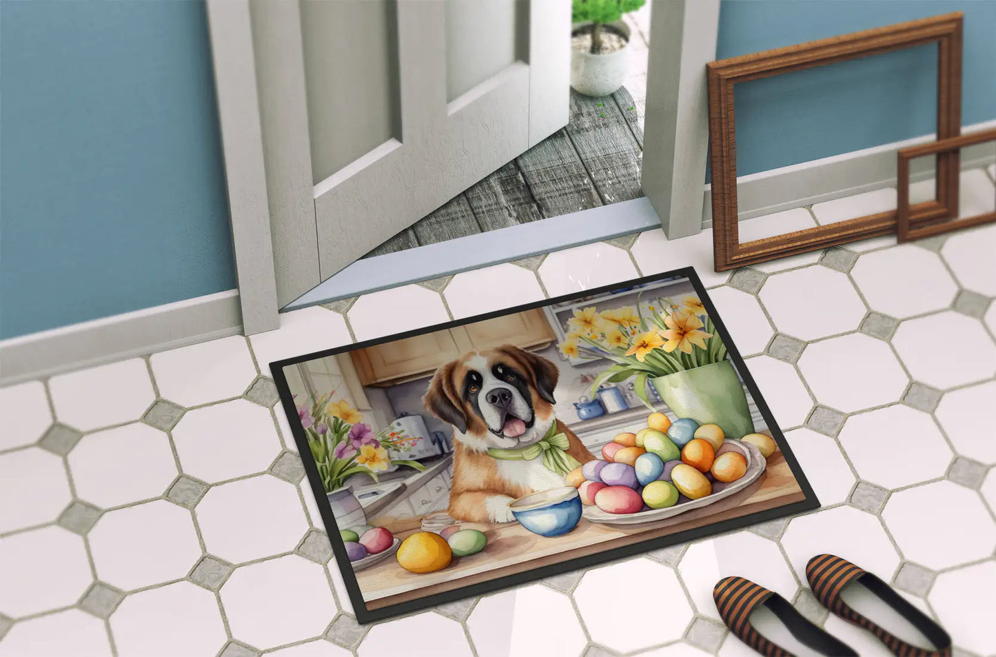 Decorating Easter Saint Bernard Doormat
