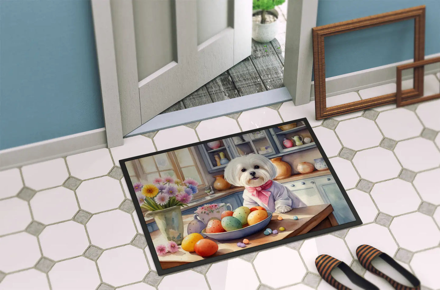 Decorating Easter Maltese Doormat