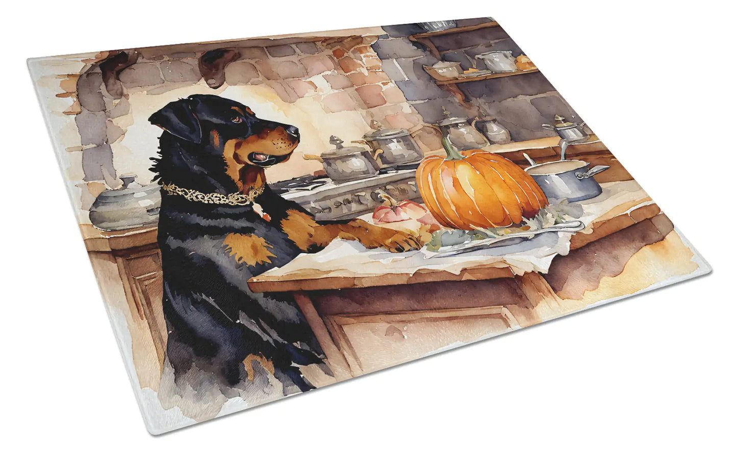 Rottweiler Fall Kitchen Pumpkins Glass Cutting Board