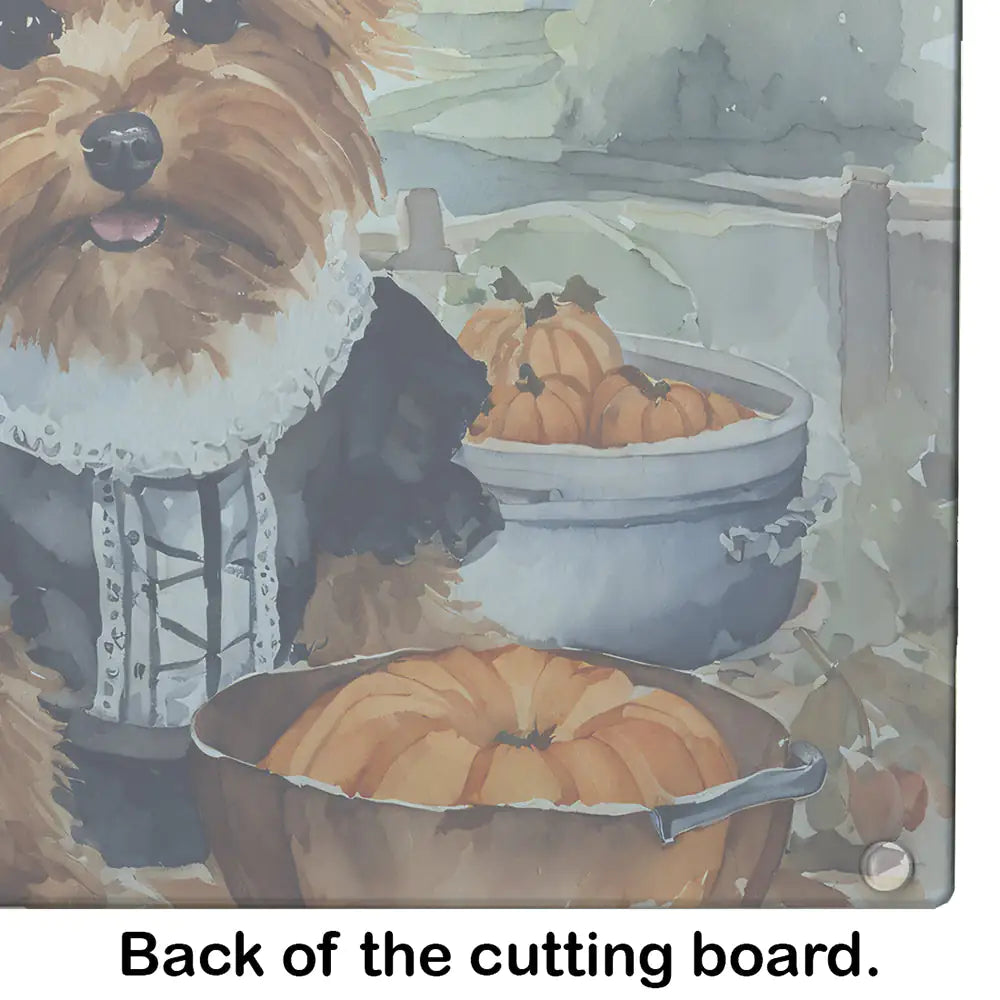 Norfolk Terrier Fall Kitchen Pumpkins Glass Cutting Board