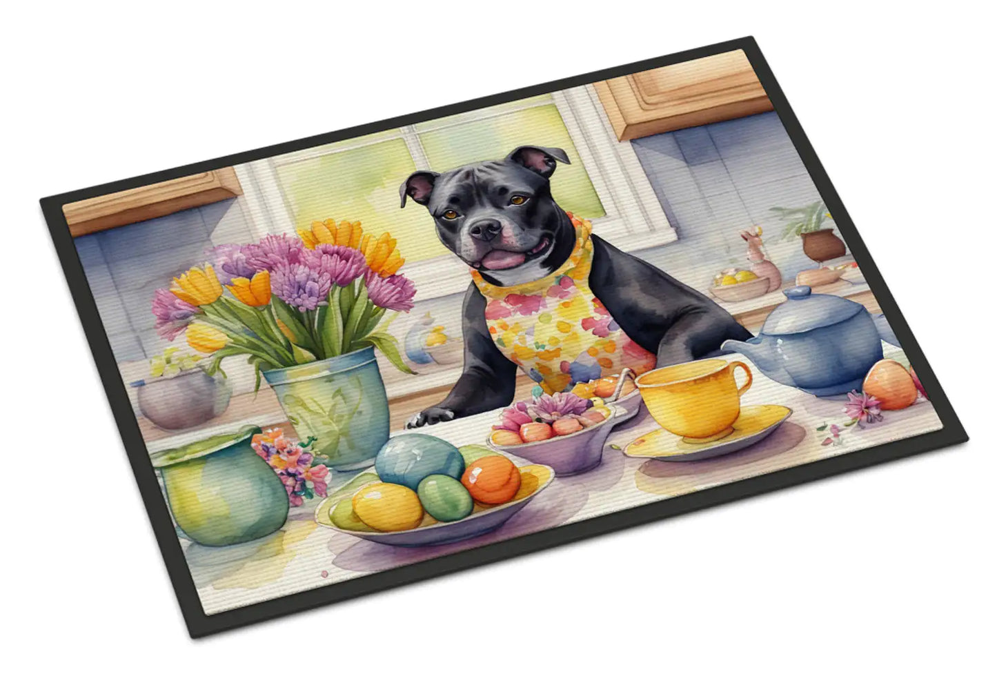 Decorating Easter Staffordshire Bull Terrier Doormat