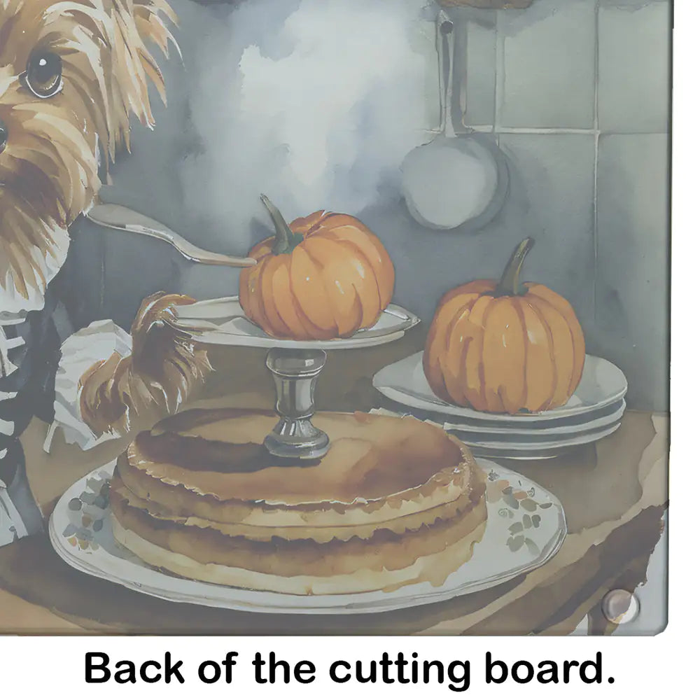 Yorkie Fall Kitchen Pumpkins Glass Cutting Board