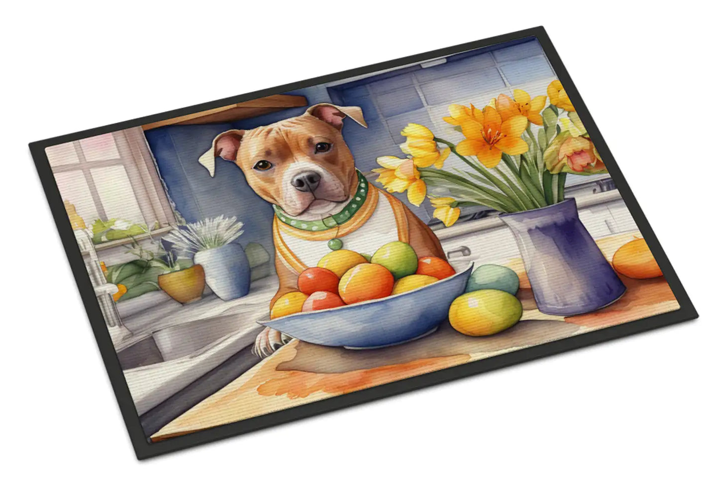 Decorating Easter Staffordshire Bull Terrier Doormat