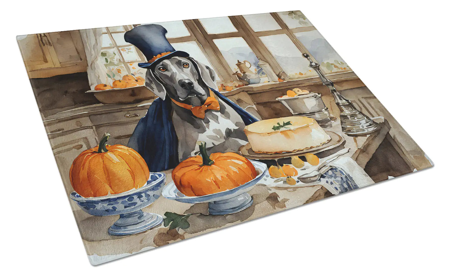 Weimaraner Fall Kitchen Pumpkins Glass Cutting Board