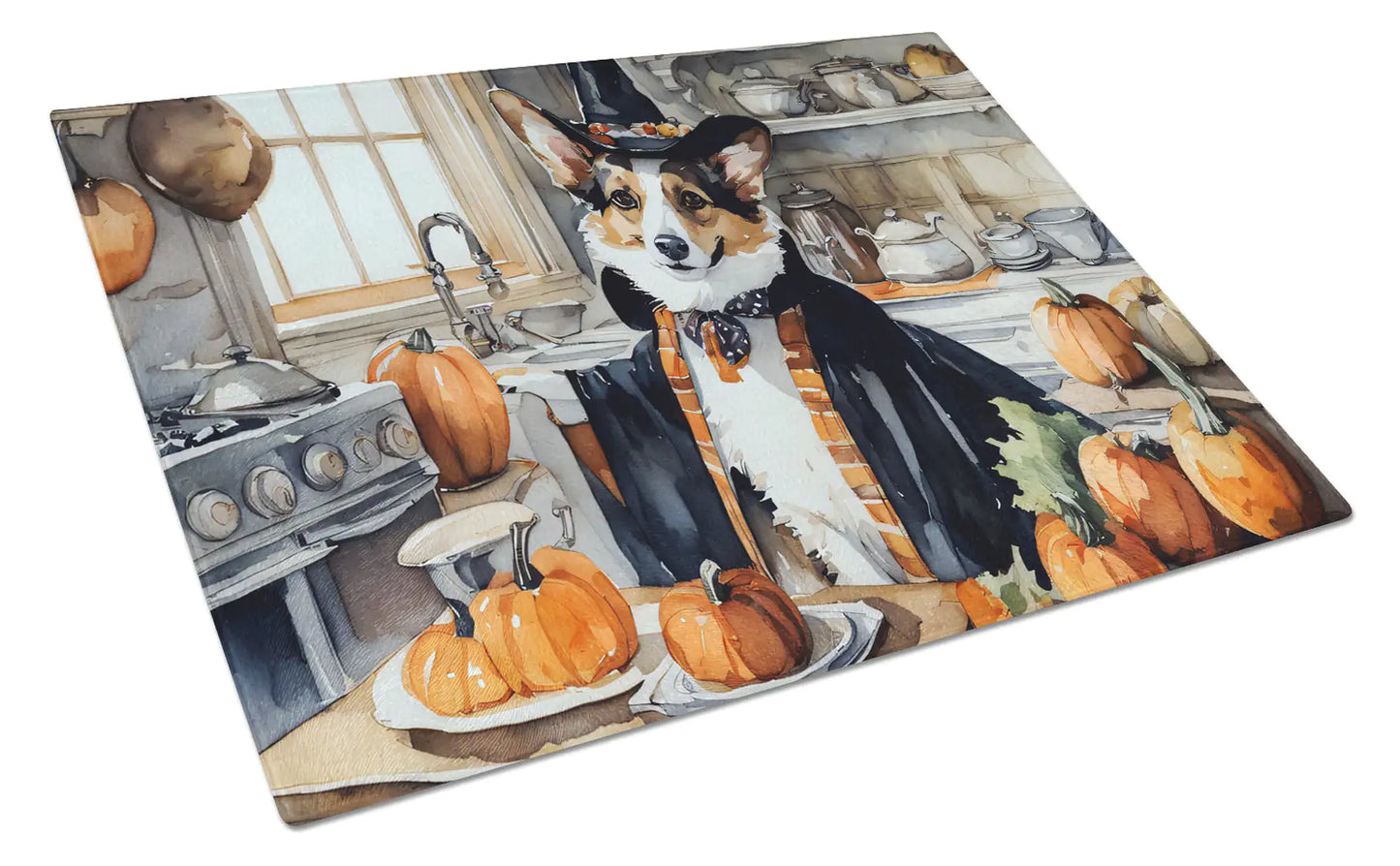 Corgi Fall Kitchen Pumpkins Glass Cutting Board