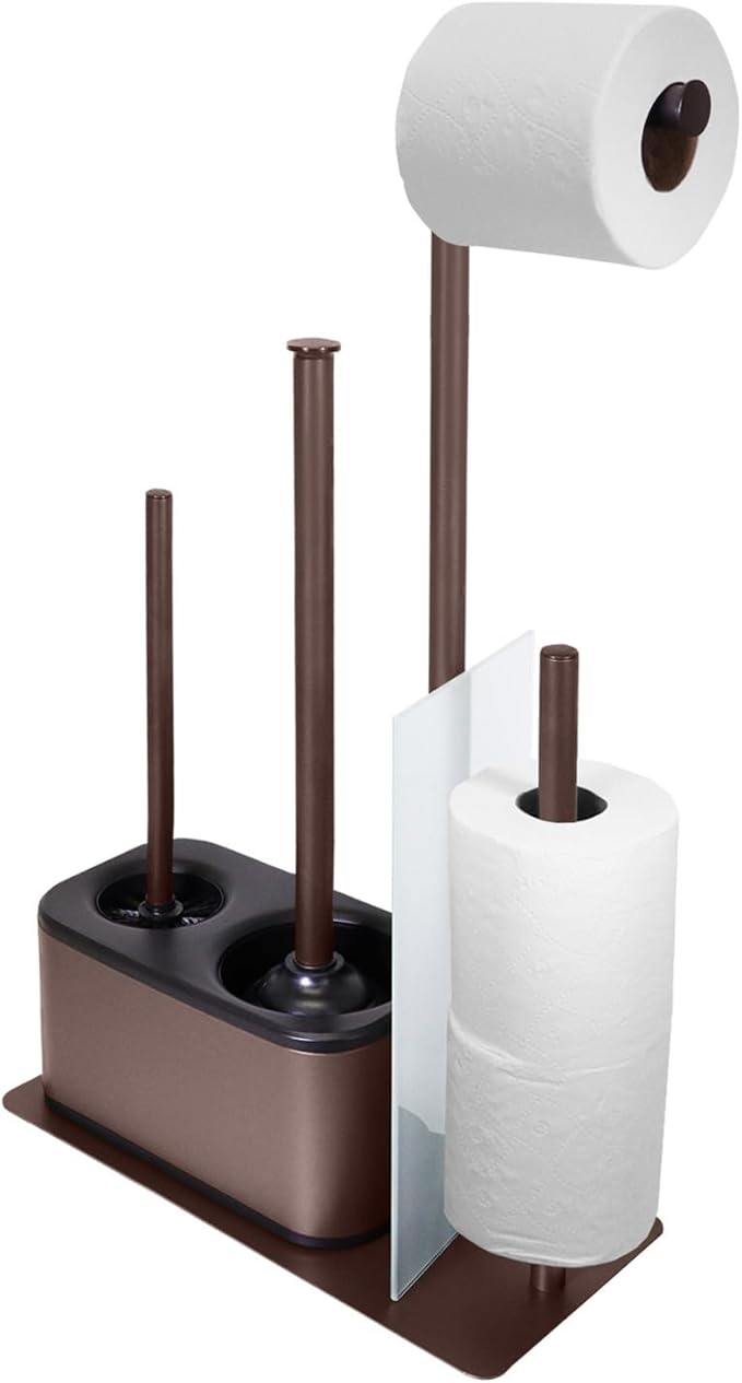 Blue Donuts Modern Bath Set for Bathroom Organization, All in One Toilet Brush, Toilet Plunger, Toilet Paper Holder Stand and Toilet Tissue Paper Storage All in One Combo.
