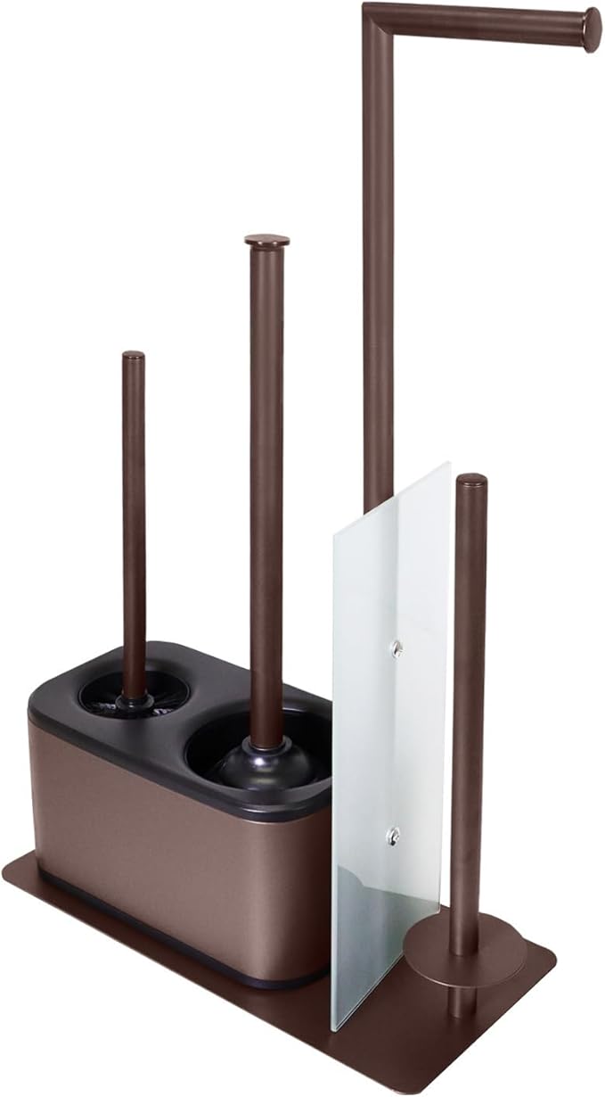 Blue Donuts Modern Bath Set for Bathroom Organization, All in One Toilet Brush, Toilet Plunger, Toilet Paper Holder Stand and Toilet Tissue Paper Storage All in One Combo.