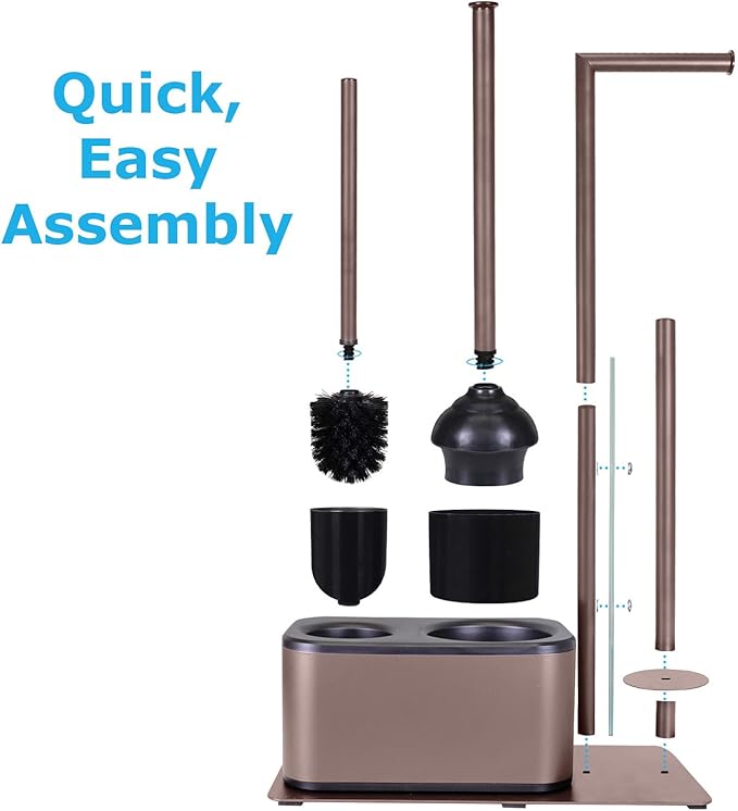 Blue Donuts Modern Bath Set for Bathroom Organization, All in One Toilet Brush, Toilet Plunger, Toilet Paper Holder Stand and Toilet Tissue Paper Storage All in One Combo.