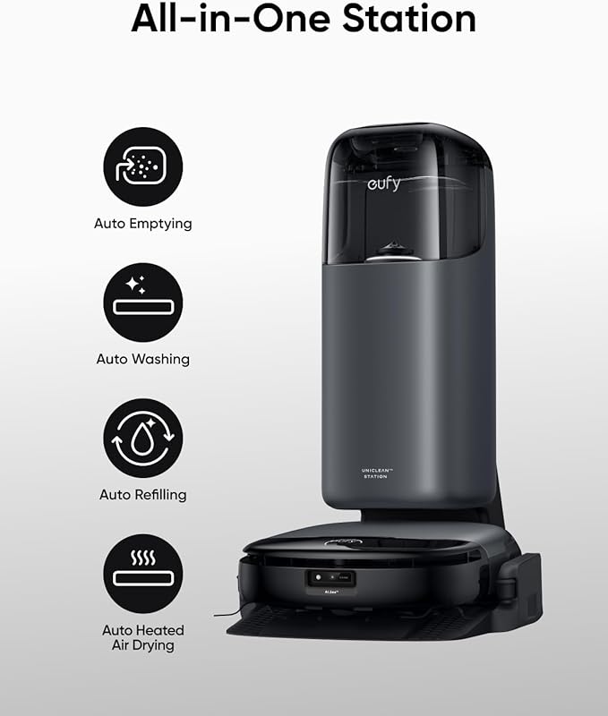 eufy S1 with All-in-One Station, Floor Washing Robot Vacuum and Mop Combo, 8,000 Pa Suction, Smart Obstacle Avoidance, Multi-Level Mapping, Mop Auto-Retraction, Perfect for Pet Hair