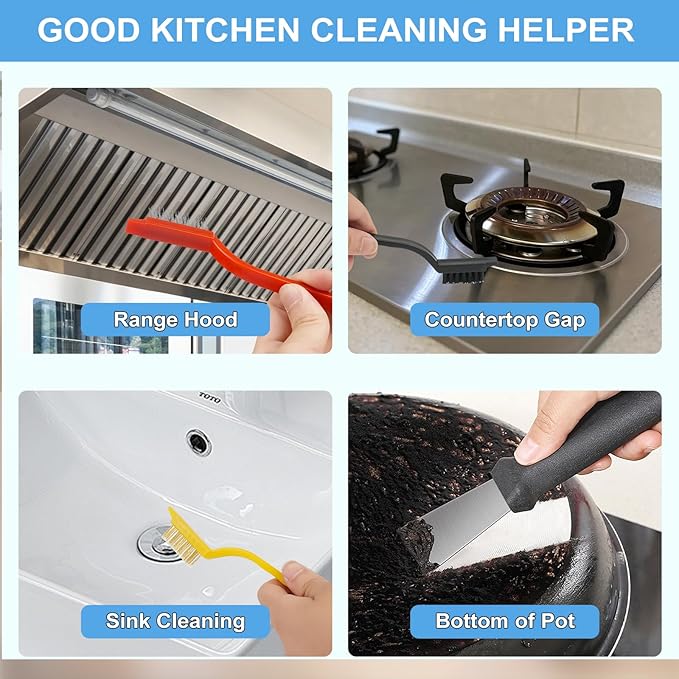 11Pcs Crevice Cleaning Brush Set, Hard Bristle Cleaning Supplies for Kitchen, Bathroom, Corner, Sink, Cup, Teapot, Bottle, Blender
