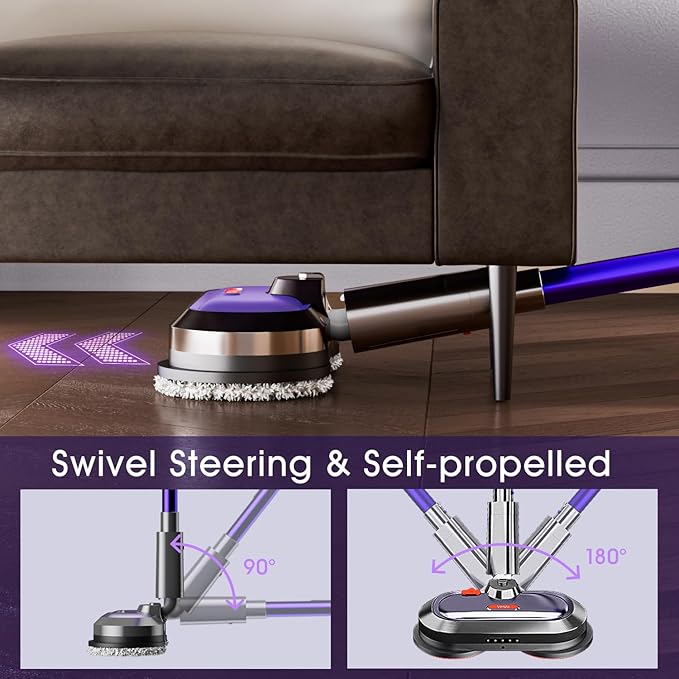 VMAI Electric Mop, Cordless Electric Mop, with Detachable Battery & 300ml Water Tank, Spin Mop with LED Headlight and Sprayer, for Hardwood, Tile, Laminate Floor, <50dB Working Noise