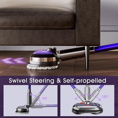 VMAI Electric Mop, Cordless Electric Mop, with Detachable Battery & 300ml Water Tank, Spin Mop with LED Headlight and Sprayer, for Hardwood, Tile, Laminate Floor, <50dB Working Noise