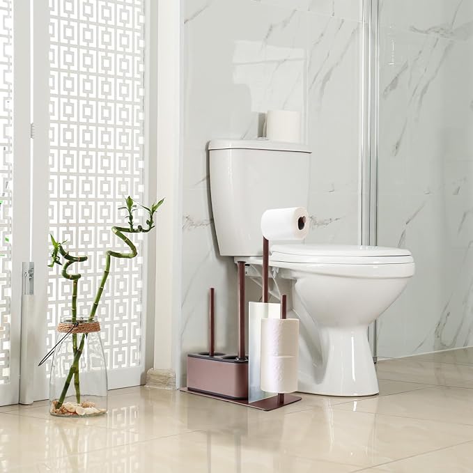 Blue Donuts Modern Bath Set for Bathroom Organization, All in One Toilet Brush, Toilet Plunger, Toilet Paper Holder Stand and Toilet Tissue Paper Storage All in One Combo.
