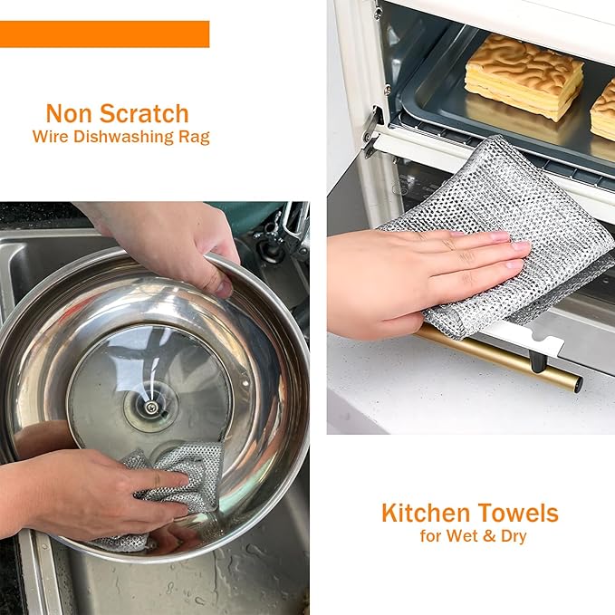 10 Pcs Non Scratch Wire Dishwashing Rag, Microfiber Cleaning Cloth for Washing Dishes, Kitchen Cleaning Rags for Wet and Dry, Kitchen Towels and Dishcloths Sets, Cleaning Supplies Tools