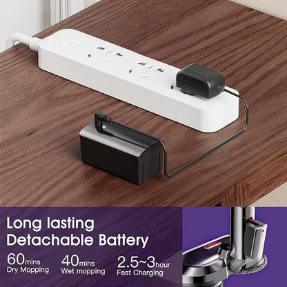 VMAI Electric Mop, Cordless Electric Mop, with Detachable Battery & 300ml Water Tank, Spin Mop with LED Headlight and Sprayer, for Hardwood, Tile, Laminate Floor, <50dB Working Noise