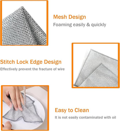 10 Pcs Non Scratch Wire Dishwashing Rag, Microfiber Cleaning Cloth for Washing Dishes, Kitchen Cleaning Rags for Wet and Dry, Kitchen Towels and Dishcloths Sets, Cleaning Supplies Tools