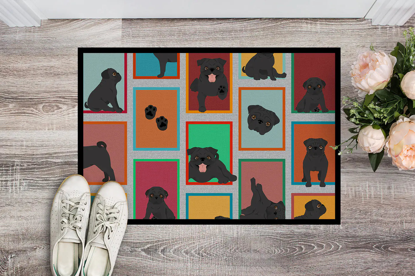 Lots of Black Pug Doormat