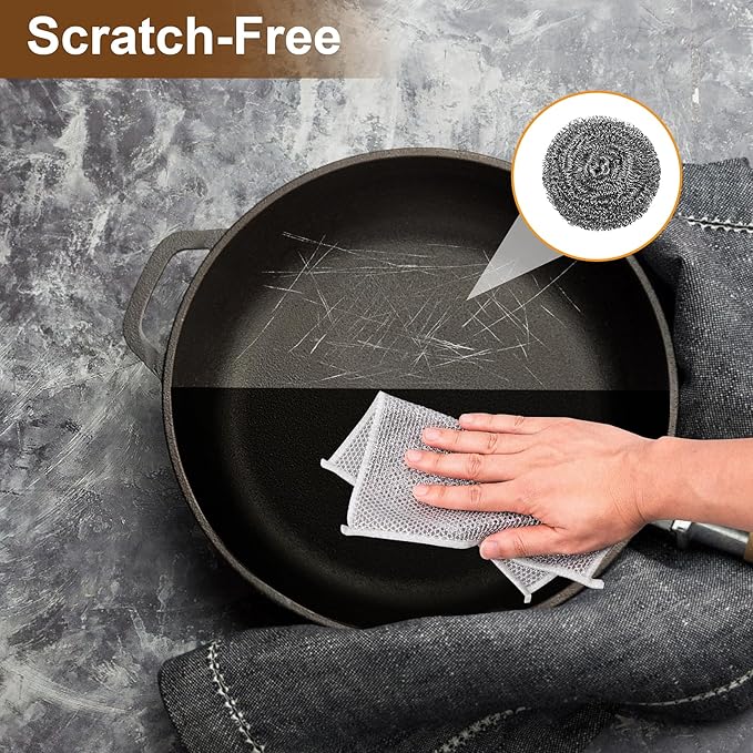 15 Pcs Double-Layer Non-Scratch Wire Dishwashing Rags, Multipurpose Reusable Cleaning Cloths and Scrubbing Pads for Wet and Dry Use, for Kitchen Cleaning