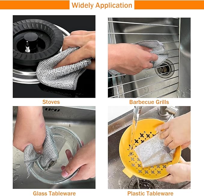 10 Pcs Non Scratch Wire Dishwashing Rag, Microfiber Cleaning Cloth for Washing Dishes, Kitchen Cleaning Rags for Wet and Dry, Kitchen Towels and Dishcloths Sets, Cleaning Supplies Tools