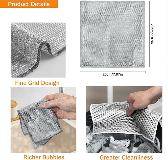 10 Pcs Non Scratch Wire Dishwashing Rag, Microfiber Cleaning Cloth for Washing Dishes, Kitchen Cleaning Rags for Wet and Dry, Kitchen Towels and Dishcloths Sets, Cleaning Supplies Tools
